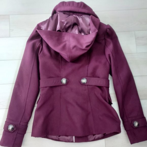 Pink Envelope burgundy winter pea coat w/hood - Picture 3 of 3